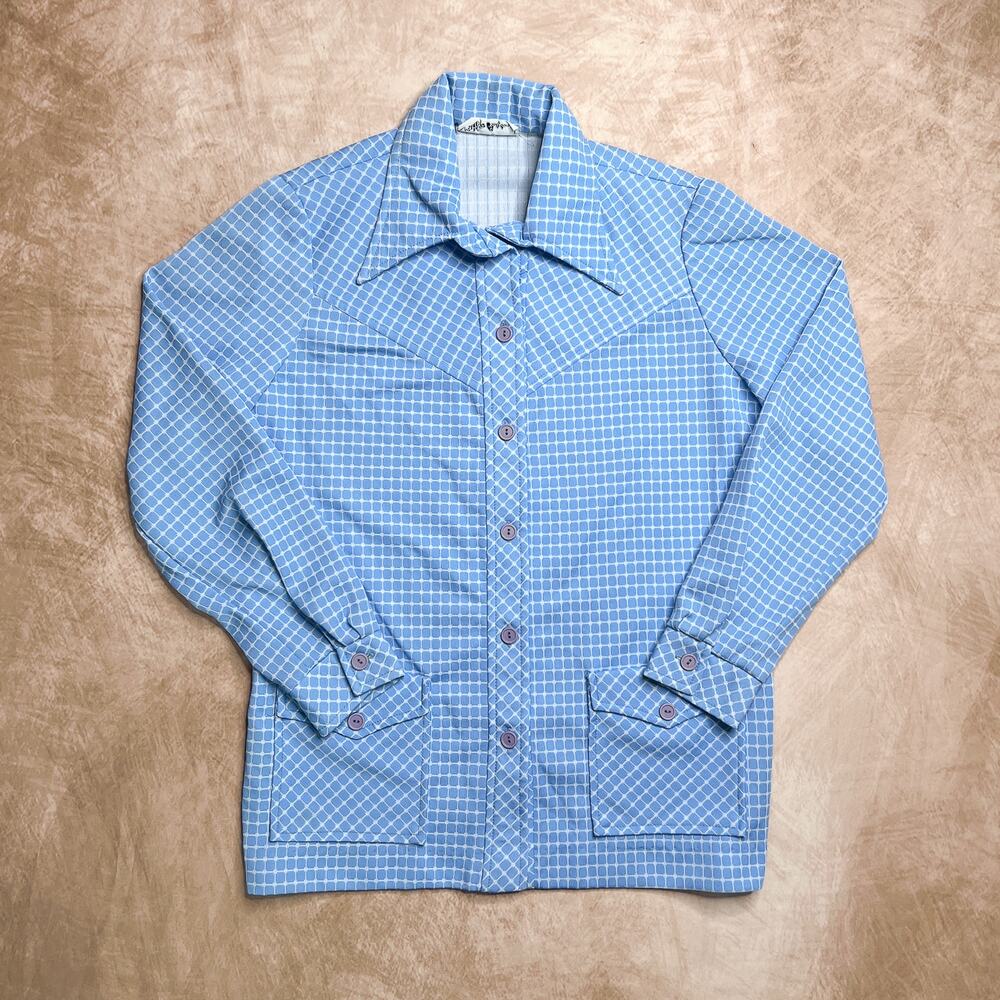 Vintage 70s JSE California Dagger Collar Polyester Checkered Shirt Jacket Retro